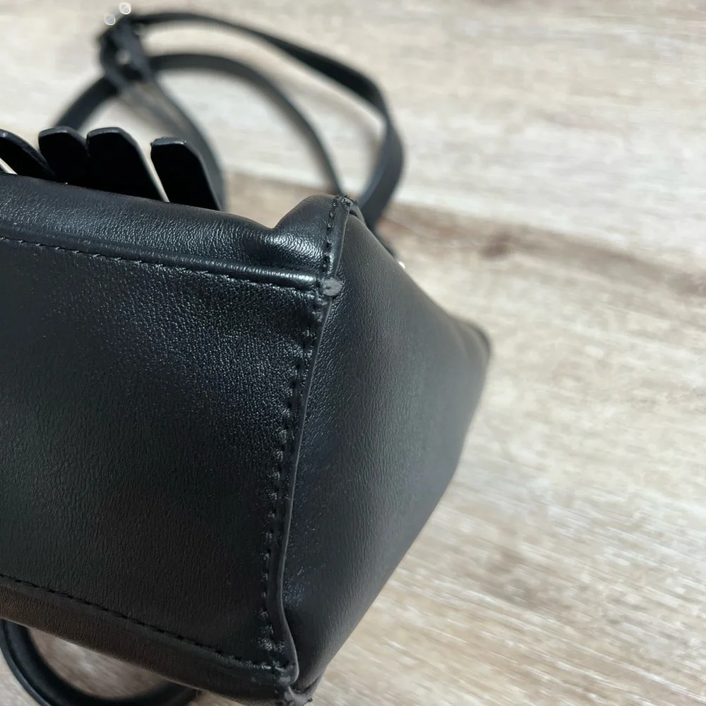 Neiman Marcus Black Fringe Faux Leather Crossbody Purse